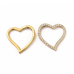 Real 14K Gold Plated Ion Plating(IP) 304 Stainless Steel Linking Rings, with Rhinestone, Heart, Real 14K Gold Plated, 31.5x32x5mm, Inner Diameter: 20x26mm