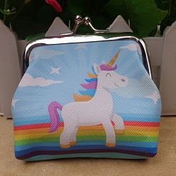 Разноцветный Трапециевидная сумка для куклы из искусственной кожи, с железным каркасом кошелька, принадлежности для американских кукол, рисунок единорога, красочный, 70x90 мм
