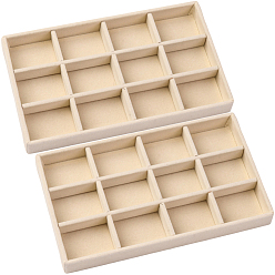 Античный Белый 12 прямоугольные деревянные решетки, покрытые бархатом, подносы для демонстрации ювелирных изделий, для ожерелий, колец, браслетов, старинный белый, 12.4x21.1x2.3 см