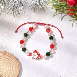 Santa Claus Стеклянные браслеты, с эмалевым сплавом и АБС-пластиком, имитирующим перламутр, Дед Мороз, внутренний диаметр: 1-7/8 дюйм (4.9 см) ~ 3-1/4 дюйм (8.2 см), ссылка: 24.5x16 mm