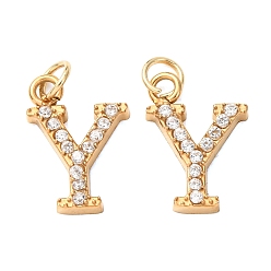 Letter Y 304 Stainless Steel with Crystal Rhinestone Charms, Letter Charms, Polished, Ion Plating(IP), Golden, Letter Y, 12.5x9x2mm, Hole: 2.5mm