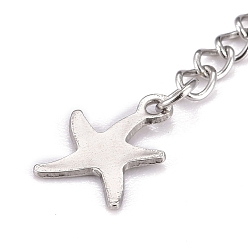 Stainless Steel Color 304 Stainless Steel Chain Extender, Curb Chain, with 202 Stainless Steel Charms, Starfish, Stainless Steel Color, 60~71mm, Link: 3.7x3x0.5mm, Starfish: 11x8.5x0.6mm