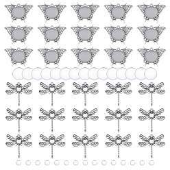 Античное Серебро Наборы для самостоятельного изготовления подвесок в виде бабочек и стрекоз, в том числе подвесные кабошоны из сплава, Прозрачные стеклянные кабошоны, античное серебро, 33x49x3 мм, отверстие : 2.5 мм