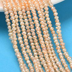 Pink Brins de perles de culture d'eau douce naturelles, note 2a++, pomme de terre, rose, 3~3.5mm, Trou: 0.1mm, Environ 122 pcs/chapelet, 13.94~14.06'' (35.4~35.7 cm)