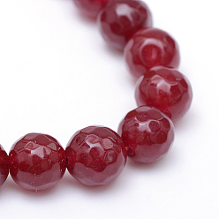 FireBrick Natural White Jade Bead Strands, Dyed, Faceted, Round, FireBrick, 10~11mm, Hole: 1mm, about 37~39pcs/strand, 14.37~14.57 inch