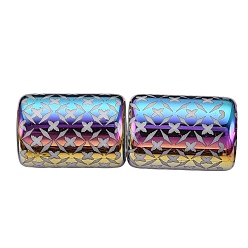 Coloré Perles en verre electroplate, colonne avec motif de fleurs, colorées, 11.5~12x8~8.5mm, Trou: 1.2~1.4mm