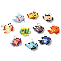(52) Непрозрачная лаванда Подвески лэмпворк ручной работы, тропические рыбки-талисманы, разноцветные, 30~33x29~31x10~12 мм, отверстие : 3~4 мм