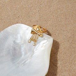 Jellyfish Океан 304 манжета из нержавеющей стали с кубическим цирконием, открытые кольца, золотые, медуза, 18 мм, медуза: 25x15 мм