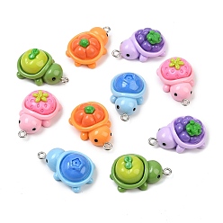 (52) Непрозрачная лаванда Подвески из непрозрачной смолы с фруктовой тематикой, черепаха, с железной платиной петлей, разноцветные, 27.5~28x17~17.5x11~12.5 мм, отверстие : 2 мм