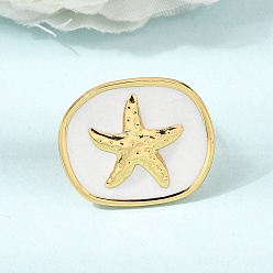 Starfish 304 Stainless Steel Enamel Cuff Open Rings, Golden, Starfish, 18mm, starfish: 21x25mm.