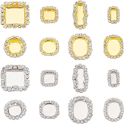Platinum & Golden 32Pcs 16 Styles Brass Cabochon Settings, Multi-Strand Links,  with Clear Glass, Mixed Shape, Platinum & Golden, Tray: 9~16x5~13mm, 15.5~21.5x9.5~20x5.5~9.5mm, Hole: 0.9~1.5mm, 2pcs/style