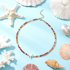 Красный Агат Летние пляжные ожерелья из натурального сердолика с круглыми бусинами, ожерелья из синтетической бирюзы с морскими звездами, золотые, 14.76 дюйм (37.5 см) в длину + 50 удлинитель мм
