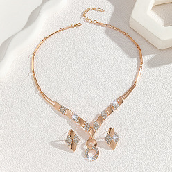 Золотой Сплав горный хрусталь номер 8 ожерелья с подвеской и ромбовидные серьги-гвоздики для женщин, золотые, 470 мм