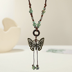 Темный Морско-зеленый Длинные ожерелья с подвеской в виде бабочки из сплава и фарфора в этническом стиле для женщин, античная бронза, темно-зеленый, 15.75~31.50 дюйм (40~80 см)