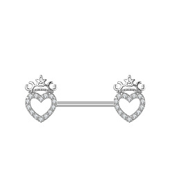 Сердце 304 соска из нержавеющей стали с прозрачным кубическим цирконием, цвет нержавеющей стали, сердце, 14 мм