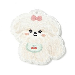 Белый Акриловые подвески, собака, белые, 42.5x39x2.5 мм, отверстие : 2 мм