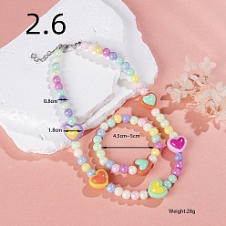 Cœur Bracelets et colliers extensibles en résine aux couleurs de l'arc-en-ciel pour enfants, cœur, collier: 14.96 pouces (38 cm), bracelet : pouce (1.77~1.97 cm), 4.5~5 pièces / kit