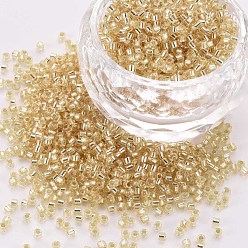 Светло-хаки Стеклянные цилиндрические бусины, бисер, серебряная линия, круглое отверстие, светлый хаки, 1.5~2x1~2 мм, отверстие : 0.8 мм, около 80000 шт / упаковка, около 1 фунт / мешок