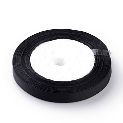 Black High Dense Single Face Satin Ribbon, Polyester Ribbons, Black, 1/4 inch(6~7mm), about 25yards/roll, 10rolls/group, about 250yards/group(228.6m/group)