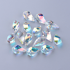 Clear AB AB Color Half Electroplated Glass Pendants, Faceted Twist Teardrop, Clear AB, 21x12.5x12.5mm, Hole: 1.5mm