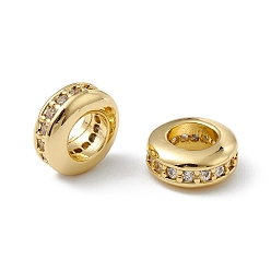 Real 18K Gold Plated Brass Cubic Zirconia Beads, Long-Lasting Plated, Donut, Real 18K Gold Plated, 7.5~8x3.5mm, Hole: 4mm