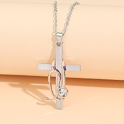 Платиновый & Розовый Золотой Стетоскоп крест сплав кристалл горный хрусталь кулон ожерелья для женщин, платина и розовое золото, 17.72 дюйм (45 см)
