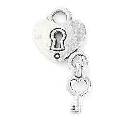 Antique Silver Tibetan Style Padlock and Key Alloy Pendants, Cadmium Free & Nickel Free & Lead Free, Antique Silver, 27x15.5x2mm, Hole: 4mm, about 746pcs/1000g