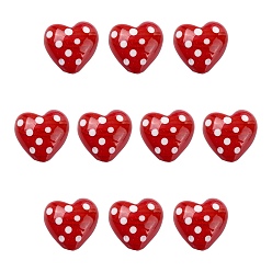 Red 10Pcs Baking Paint Glass Beads, Polka Dot Heart, Red, 20x20mm, Hole: 2mm