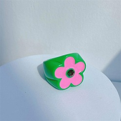 Темно-Зеленый Кольца из смолы для женщин, цветок, со стразами, темно-зеленый, внутренний диаметр: 17 мм