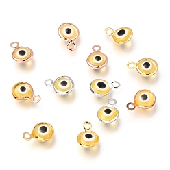 (52) Непрозрачная лаванда Подвески ручной работы сглаз, с латунной фурнитурой , плоско-круглые, синие, разноцветные, 10x6.5x3 мм, отверстие : 1.5 мм