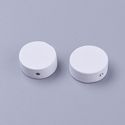 Белый Природных шарики древесины, окрашенные, плоско-круглые, белые, 14.5~15x5.5~6 мм, отверстие : 1 мм