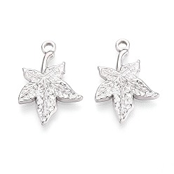 Нержавеющая Сталь Цвет 304 подвески из нержавеющей стали в виде кленовых листьев, не тускнеет, цвет нержавеющей стали, 22x15x2 мм, отверстие : 1.6 мм