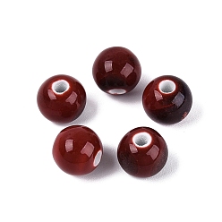 Rojo Oscuro Cuentas de porcelana vintage hechas a mano, fantasía antigua porcelana esmaltada, rondo, de color rojo oscuro, 9.5~11x8.5~9.5 mm, agujero: 2~3 mm