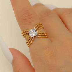 Cross 304 Кольца-манжеты из нержавеющей стали с кубическим цирконием для женщин, реальный 18 k позолоченный, крестик, внутренний диаметр: 16 мм