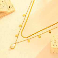 Teardrop Лето 304 двухслойные ожерелья из нержавеющей стали и белого акрила для женщин, золотые, слеза, 14.76 дюйм (37.5 см), Кулон : 18x11x6 мм