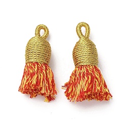 Оранжево-Красный Хлопковые подвески с кисточками, полиэстером, оранжево-красный, 32~37x11~12 мм, отверстие : 2x4.5 мм