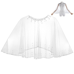 Белый Свадебная шаль из полиэстеровой марли, с жемчужными бусинами из абс-пластика, белые, 540x290~1100x0.1 мм