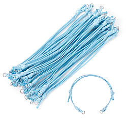 Cyan 20Pcs Adjustable Korean Waxed Polyester Cord Bracelet Making, 304 Stainless Steel Jump Rings, Stainless Steel Color, Cyan, 9-1/4 inch(23.5cm)