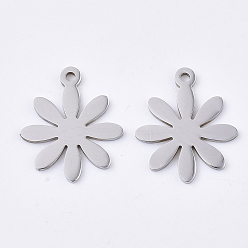 Нержавеющая Сталь Цвет Устойчивые к потускнению 201 подвески из нержавеющей стали, цветок, цвет нержавеющей стали, 19x16x1 мм, отверстие : 1.2 мм