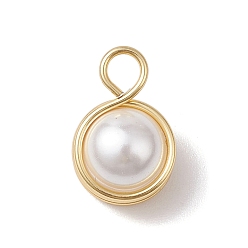 Золотой Подвески из круглой медной проволоки с ракушками и жемчугом, белые, золотые, 17.5x11.5x9.5 мм, отверстие : 3.5 мм