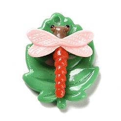 Розовый Подвески из непрозрачной смолы с декодированием, Насекомое-стрекоза с подвесками в виде листьев, туманная роза, 29x22x8.5 мм, отверстие : 2 мм