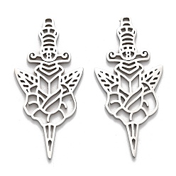 Нержавеющая Сталь Цвет Не тускнеющие 304 подвески из нержавеющей стали, полый, очарование меча, цвет нержавеющей стали, 40x19x1.5 мм, отверстие : 1 мм