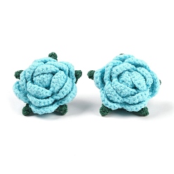 Turquoise Cotton Knitting Artificial Flower, Ornament Accessories, Turquoise, 56x61.5x39mm