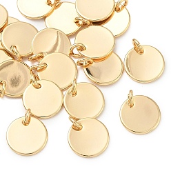 Chapado en Oro Real 18K Colgantes de latón Shegrace, encantos planas redondas, estampar etiqueta en blanco, sin cadmio, plomo, níquel, real 18 k chapado en oro, 10x0.5 mm, agujero: 2.5 mm
