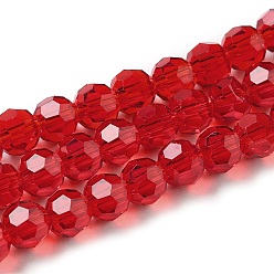 Brique Rouge Des billes de verre transparentes, à facettes (32 facettes), ronde, firebrick, 6mm, Trou: 1mm, Environ 98 pcs/chapelet, 20.47 pouce (52 cm)