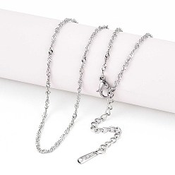 Нержавеющая Сталь Цвет 2мм 304 ожерелья из нержавеющей стали сингапурские цепочки, не тускнеет, цвет нержавеющей стали, 15.55~15.94 дюйм (39.5~40.5 см)