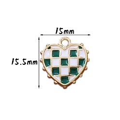 Темно-Зеленый День Святого Валентина тема, Подвески из эмали и сплава, золотые, сердце с рисунком тартана, темно-зеленый, 15.5x15 мм