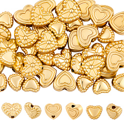 Настоящее золото 18K 60шт 3 стили бусины из сплава, сердце, реальный 18 k позолоченный, 5~7x6~8.5x4 мм, отверстие : 1.2~1.6 мм, 20 шт / стиль