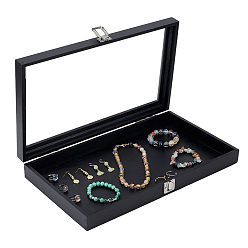 Noir Vitrines à bijoux en bois avec couvercle transparent, rectangle, noir, 38x22x5.7 cm