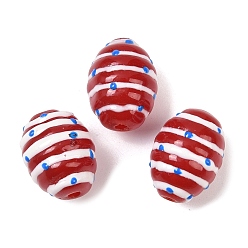 Красный Стеклянные бусины из имитации нефрита, бусины ручной работы, овальный с полосой, с эмалью, красные, 16x12 мм, отверстие : 1.6~2 мм